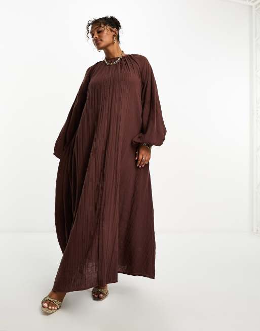 Vestido largo color chocolate de corte trapecio de tejido doble de ASOS DESIGN Curve
