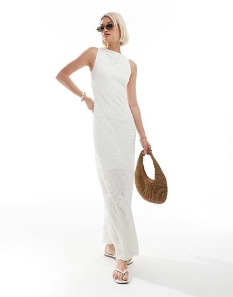 Vestido largo color crema de tejido texturizado variado de punto de Miss Selfridge - view 1