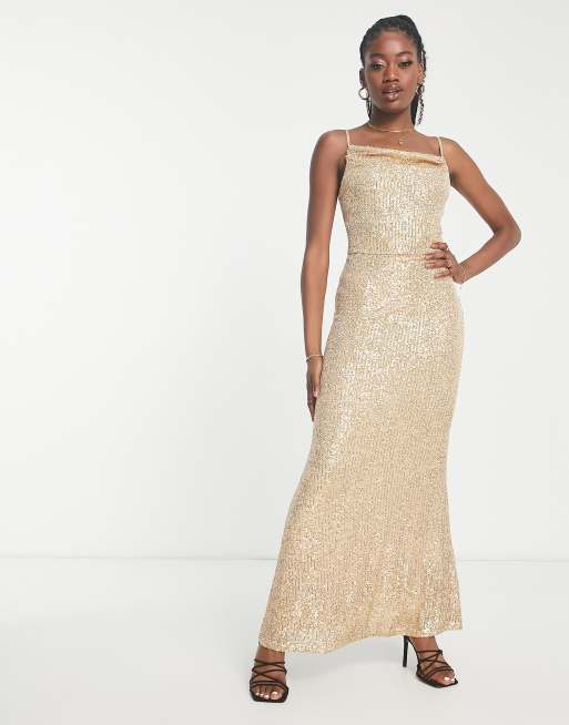 Vestido color dorado largo best sale