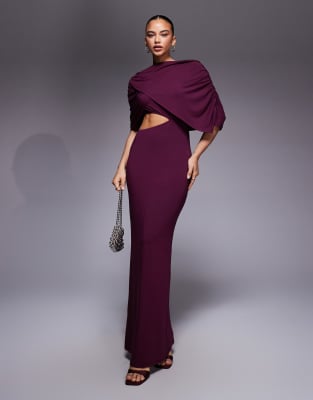 Vestido largo color higo con diseño asimétrico, abertura y capa de ASOS ...
