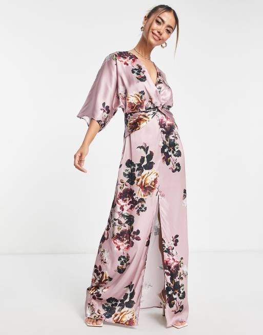 ir de compras Guardia demanda Vestido largo color malva con manga kimono de satén de Hope & Ivy | ASOS