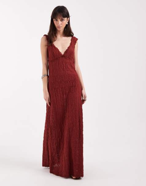 Vestido largo color óxido de tirantes de encaje de ASOS DESIGN - view 1
