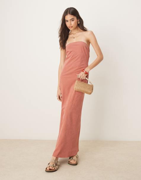 Vestido largo color terracota con escote palabra de honor de ASOS DESIGN Tall - view 1