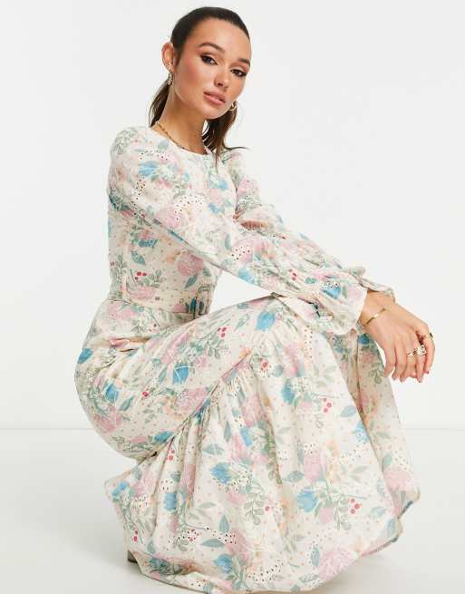 Vestido largo con bordado floral, sobrefalda y cinturón de ASOS DESIGN, 4 de 4