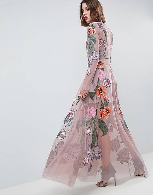 Intención cómo Factura Vestido largo con bordados florales de ASOS EDITION | ASOS