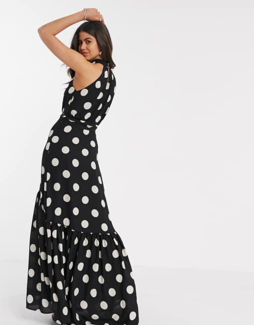 Vestido largo cuello halter a lunares en negro de Mango | ASOS