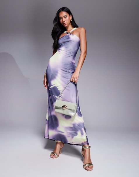Vestido largo con cuello halter, estampado abstracto y detalle retorcido en la espalda de ASOS DESIGN - view 1