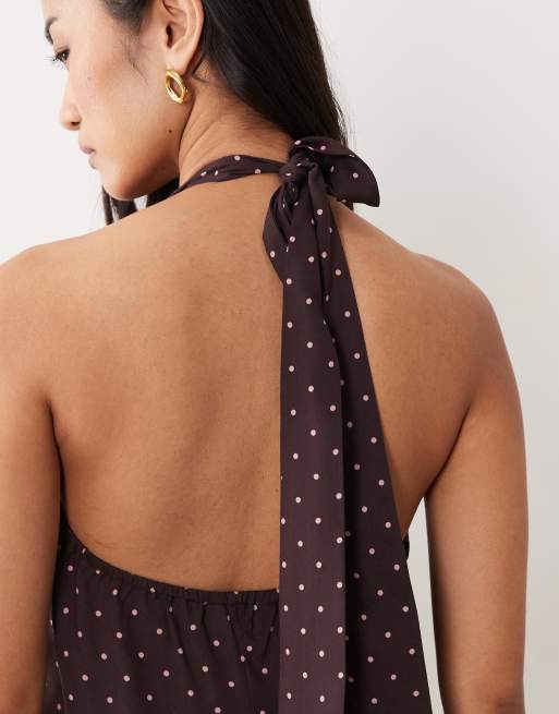 Vestido largo con cuello halter y estampado de lunares de Miss Selfridge, 2 de 4