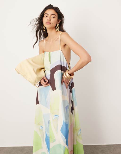 Vestido largo con escote cuadrado y estampado ondulado geométrico de ASOS EDITION, 2 de 4