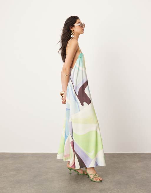 Vestido largo con escote cuadrado y estampado ondulado geométrico de ASOS EDITION, 4 de 4