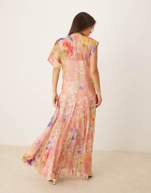 Vestido largo con estampado abstracto, mangas asimétricas y bajo de godets de ASOS DESIGN, 4 de 4