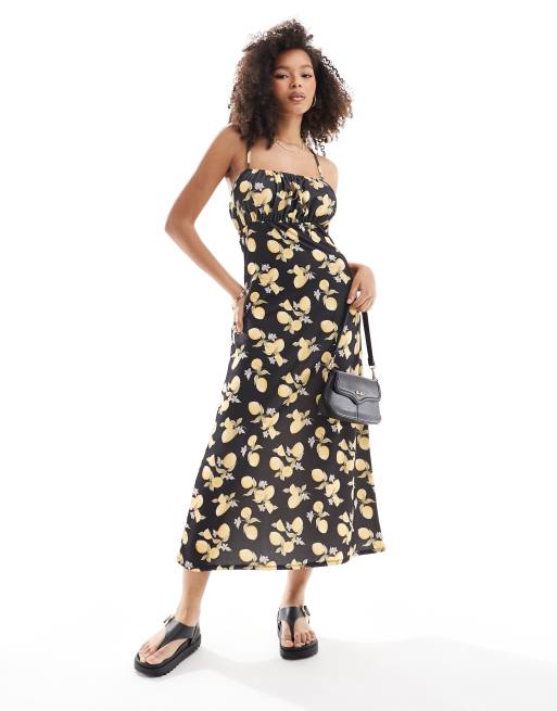 Vestido largo con estampado de limones y estampado de tirantes de Miss Selfridge, 3 de 4
