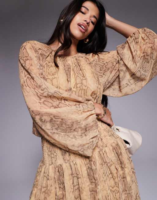 Vestido Bluson De Chifon Vestido Largo Con Estampado De Serpiente