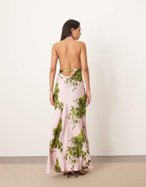 Vestido largo con estampado floral, escote desbocado y detalle de lazada de ARRANGE, 3 de 4