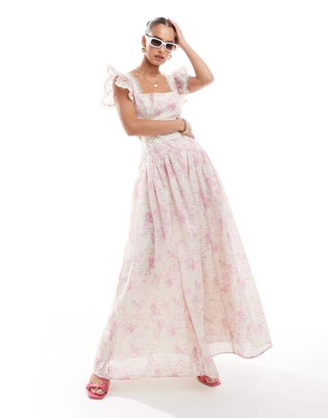 Vestido largo con estampado floral, escote en forma de corazón y diseño bordado de ASOS DESIGN - view 1
