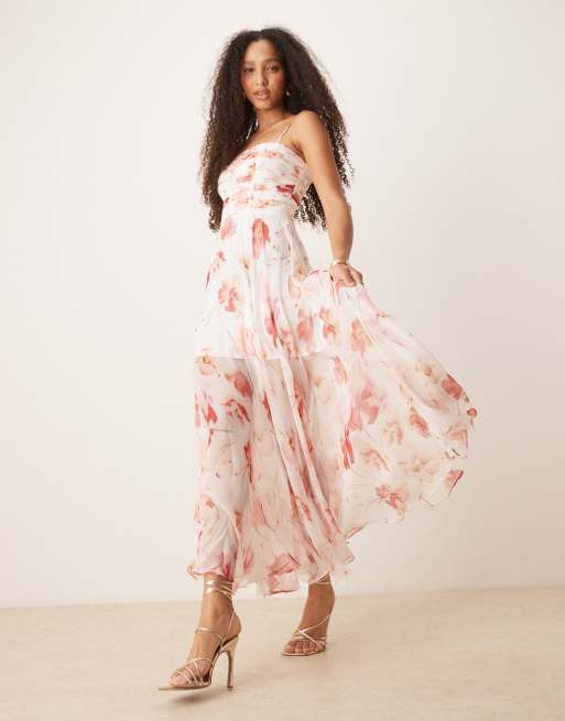 Vestido largo con estampado floral variado y detalle estilo corsé de Forever New