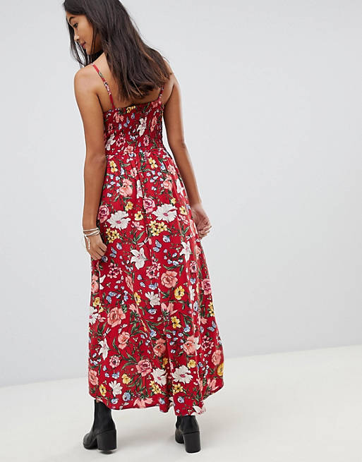 Vestido largo con estampado floral y detalle de abertura de Hollister | ASOS