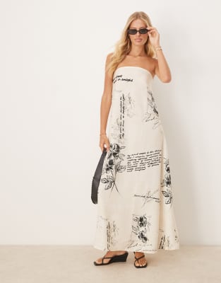 Vestido largo con estampado monocromático variado y escote palabra de honor de cupro de ASOS DESIGN - view 1