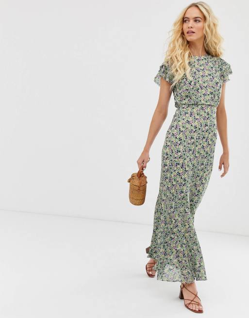 Vestido largo con volantes estampado floral verde de & Stories | ASOS