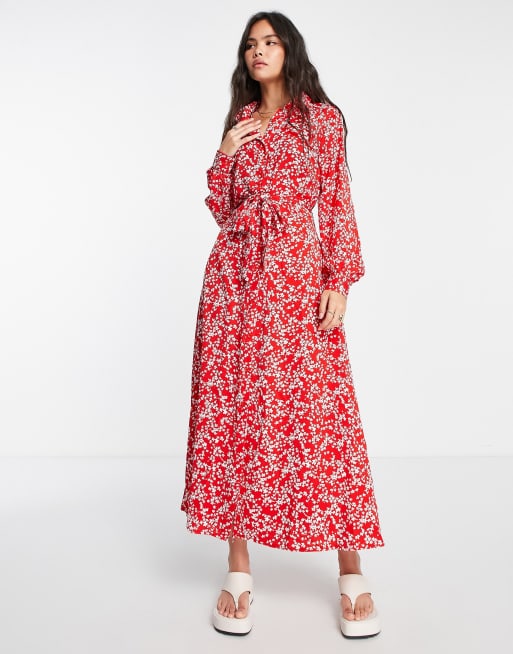 Vestido largo cruzado de manga larga con estampado floral de AX Paris