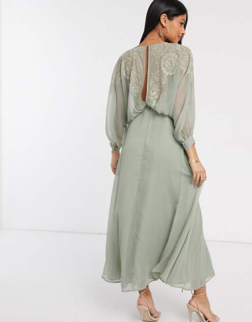 Vestido largo de chifón arrugado con canesú bordado de ASOS DESIGN Maternity , 2 de 4