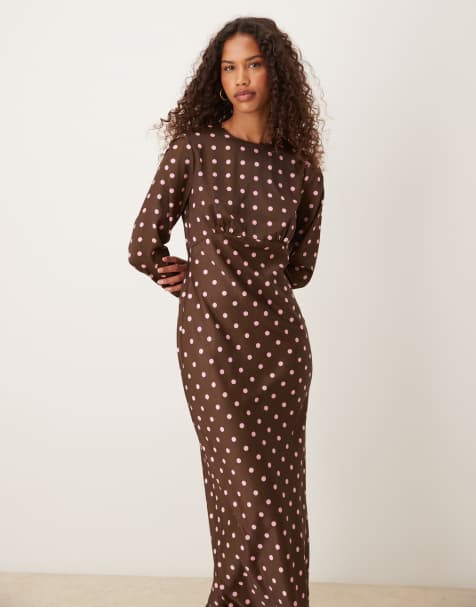 Vestido largo de corte al bies con estampado de lunares y detalle en el pecho de ASOS DESIGN - view 1