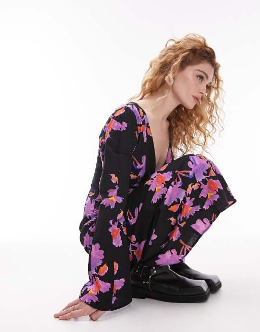Vestido largo de corte recto con estampado floral Lea de Topshop