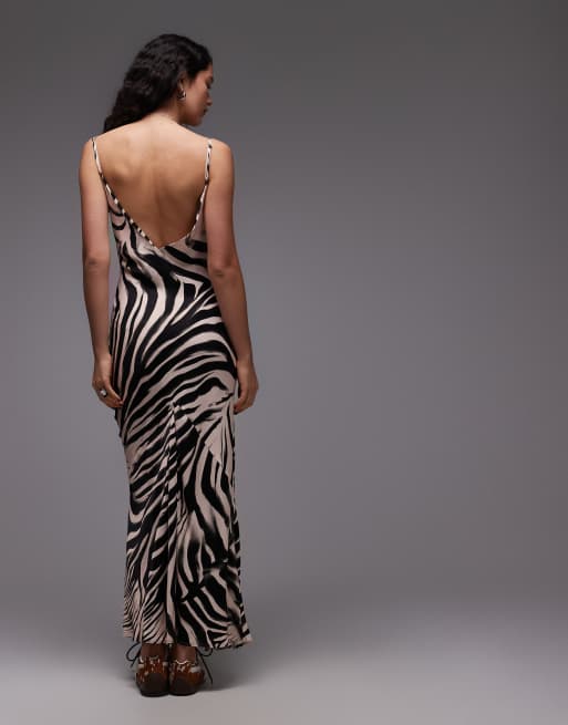 Vestido largo de corte sirena con estampado de cebra de satén de ASOS DESIGN, 4 de 4