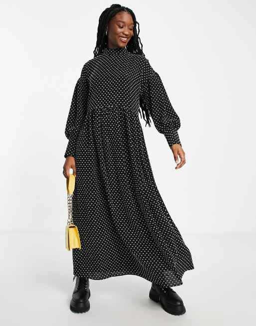 Vestido largo de cuello alto y corte holgado con estampado de lunares en contraste de plumeti de ASOS DESIGN