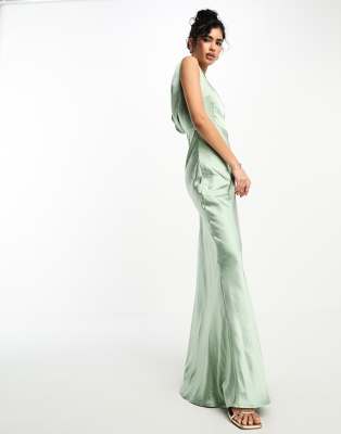 Vestidos sencillos de dama de honor con tirantes finos Salvia Tallas Grandes