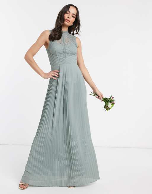 Vestido largo de dama de honor con espalda de encaje en salvia de TFNC