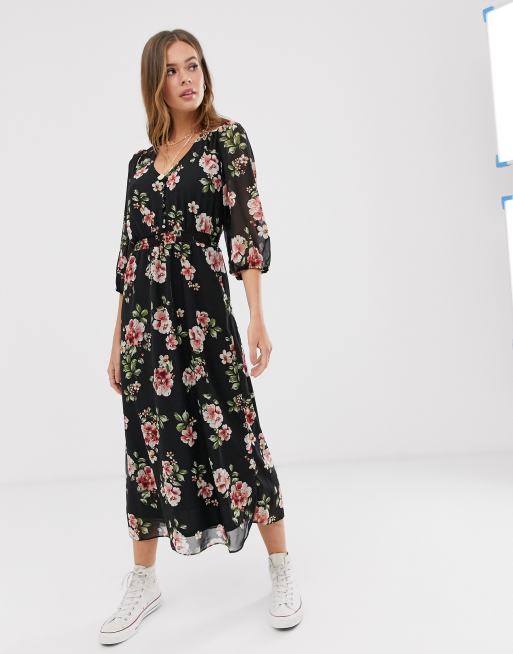 Típico Cuyo Refinamiento Vestido largo de flores en negro de New Look | ASOS