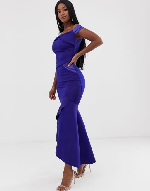 Vestido largo de neopreno en cobalto con escote bardot de Lipsy, 4 de 4