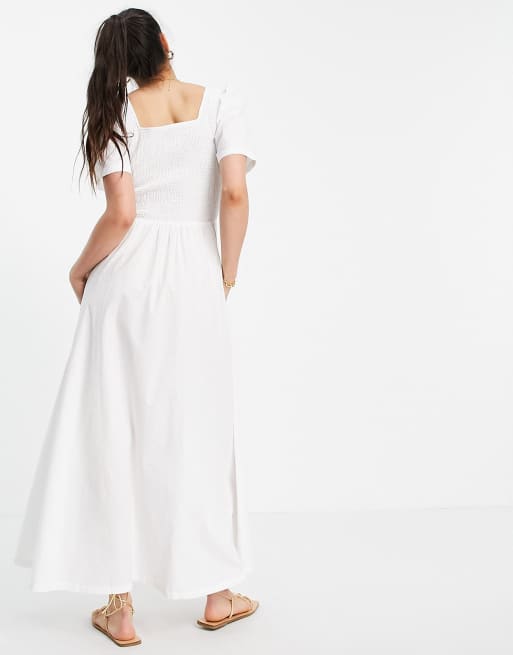 Vestido largo de tarde blanco con pliegues de algodón de Pieces - WHITE, 2 de 4