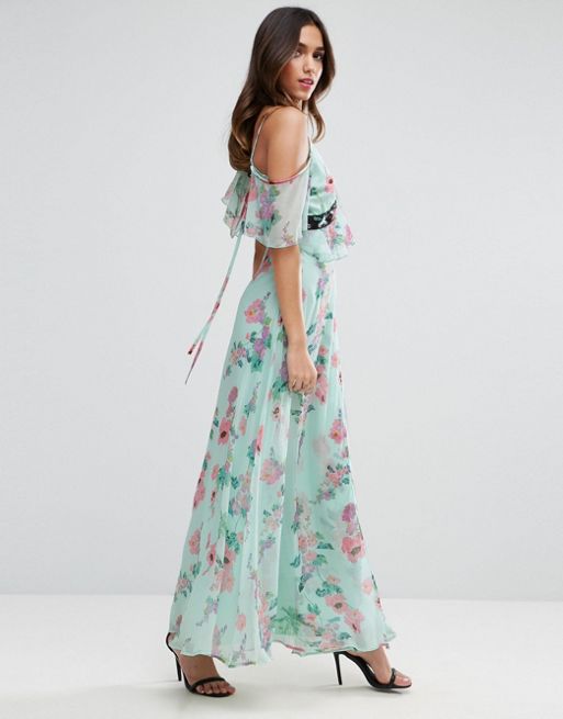 Vestido de tirantes con estampado floral de hombros con cordón