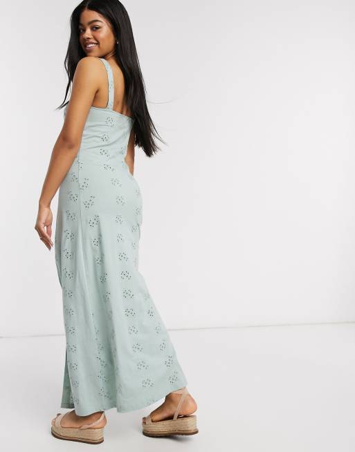 Vestido largo de tirantes con botones y bordado inglés color menta de ASOS DESIGN, 2 de 4