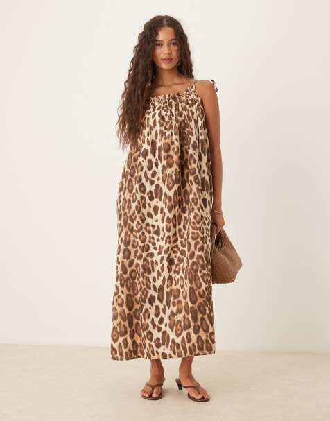 Vestido largo de tirantes con estampado de leopardo de algodón de AWARE - view 1