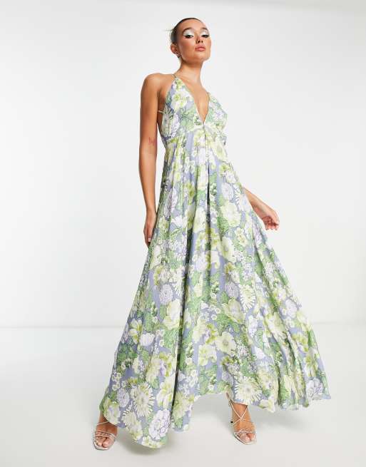 Vestido largo de tirantes con estampado floral de satén de ASOS EDITION, 4 de 4