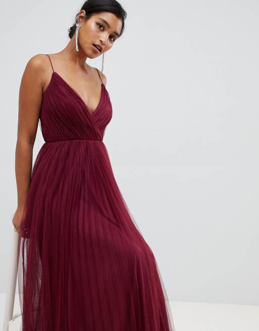 Vestido largo de tul con plisado y tirantes de DESIGN | ASOS