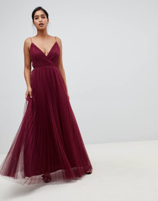 Vestido largo de tul con plisado y tirantes de DESIGN | ASOS