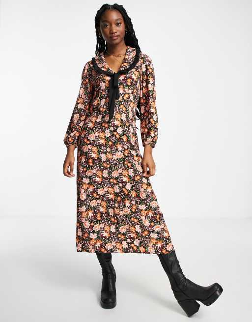 Vestido largo estampado floral vintage y lazada en el cuello Phoebe de Nobody's Child
