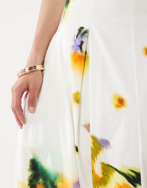Vestido largo estructurado con estampado floral difuminado y escote palabra de honor de ARRANGE, 3 de 4