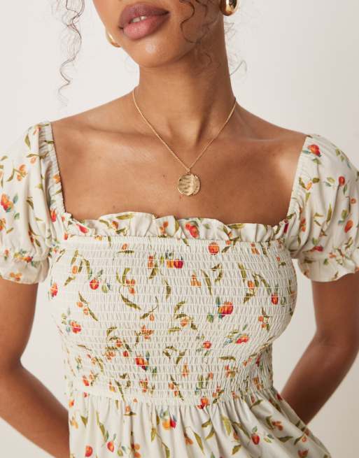 Vestido largo fruncido con estampado frutal de Glamorous, 3 de 4