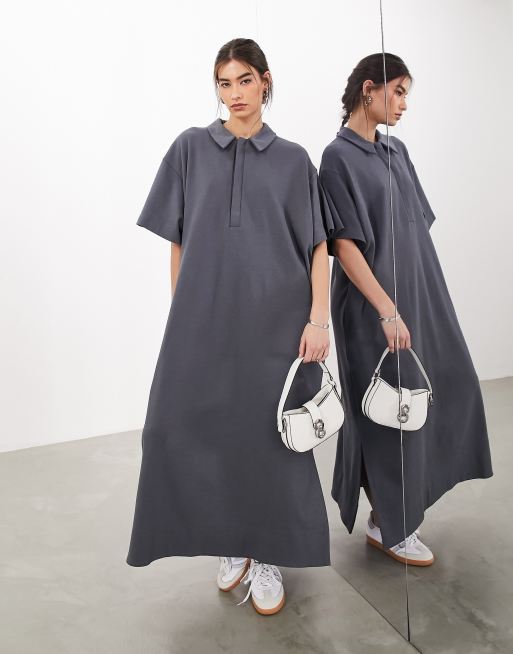 Vestido largo gris carbón tipo polo de punto liso premium de ASOS EDITION