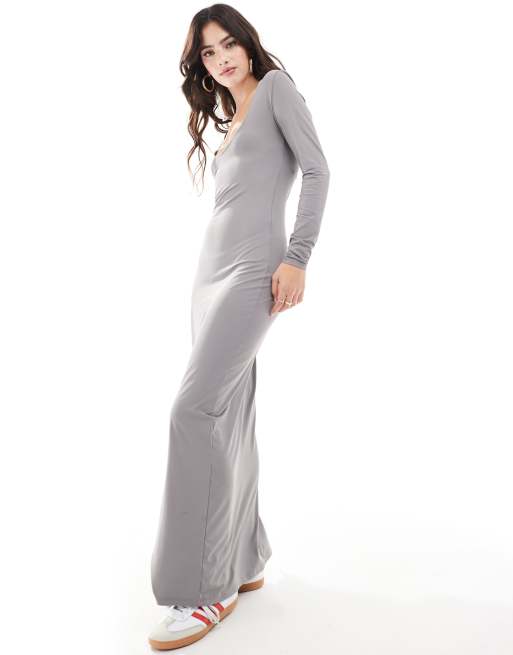 Vestido largo gris claro ceñido sin costuras de ONLY