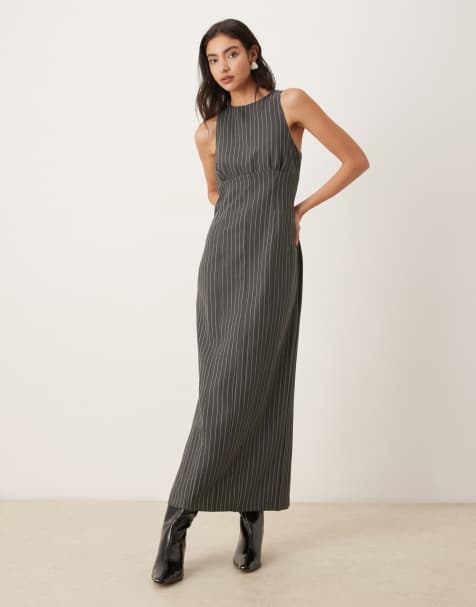 Vestido largo gris con falda de tubo y raya diplomática de ASOS DESIGN - view 1