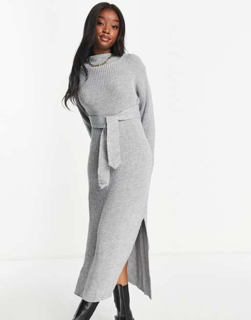 Vestido largo gris estilo jersey con cuello alto de Unique21