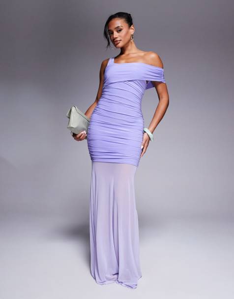 Vestido largo lila ceñido con escote asimétrico y bajo transparente de Kaiia - view 1