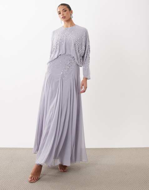 Vestido largo lila con mangas murciélago, corpiño estilo blusón, adornos y bajo con godets de ASOS DESIGN - view 1