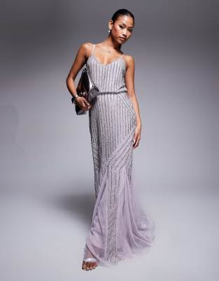Vestido largo lila de corte sirena de lentejuelas Sharon de Beauut - view 1